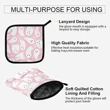 Cute Halloween Ghost Oven Mitts and Pot Holders Set