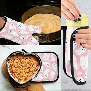 Cute Halloween Ghost Oven Mitts and Pot Holders Set
