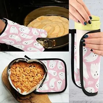 Cute Halloween Ghost Oven Mitts and Pot Holders Set