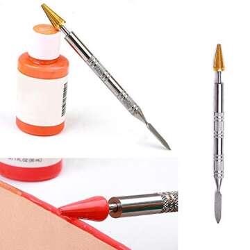 Leather Edge Dye Pen, Double Head, Leather Edge Roller Pen Applicator, Leather Edge Printing Tool, Edge Treatment Roller Pen for Leather Craft DIY Working(Round Head and Tapered Head)