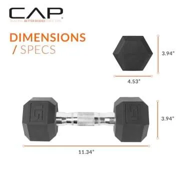 CAP Barbell 15 LB Coated Hex Dumbbell for Workouts