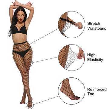 MANZI High Waist Tights Fishnet Stockings Women's Thigh High Stockings Pantyhose 4 Pairs Medium-Large
