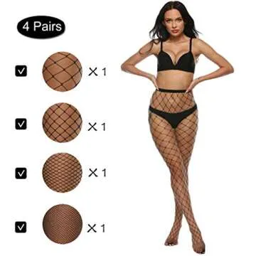 MANZI High Waist Tights Fishnet Stockings Women's Thigh High Stockings Pantyhose 4 Pairs Medium-Large