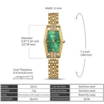 BERNY Gold Watches for Women Dainty Hexagon Ladies Quartz Wrist Watches Stainless Steel Band Fashion Analog Watch Luxury Bracelet(Green Dial)