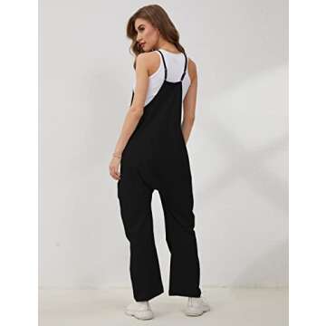 Lentta Women's Causal Jumpsuits V Neck Sleeveless Harem Overalls Stretchy Adjustable Strap Romper with Pockets(Black-S)