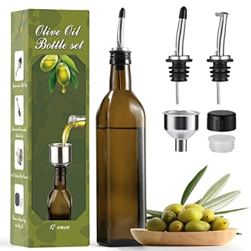 AOZITA 17oz Elegant Glass Olive Oil Dispenser Set - Complete with Accessories for Kitchen Use