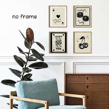 KEUSPI Trendy Retro Feeling Lucky You Girl Syndrome 8 Ball Queen Dice Cherry Funky Wall Art Poster Prints for Room Aesthetic Dorm Decor,Trendy Decorations Prints Unframed 8x10 Inches Set of 4 (blck)