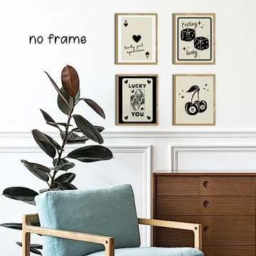 KEUSPI Trendy Retro Feeling Lucky You Girl Syndrome 8 Ball Queen Dice Cherry Funky Wall Art Poster Prints for Room Aesthetic Dorm Decor,Trendy Decorations Prints Unframed 8x10 Inches Set of 4 (blck)