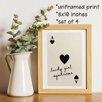 KEUSPI Trendy Retro Feeling Lucky You Girl Syndrome 8 Ball Queen Dice Cherry Funky Wall Art Poster Prints for Room Aesthetic Dorm Decor,Trendy Decorations Prints Unframed 8x10 Inches Set of 4 (blck)