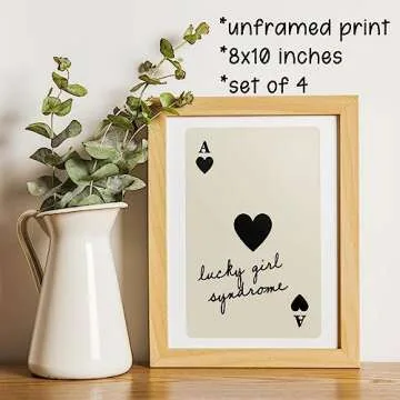 KEUSPI Trendy Retro Feeling Lucky You Girl Syndrome 8 Ball Queen Dice Cherry Funky Wall Art Poster Prints for Room Aesthetic Dorm Decor,Trendy Decorations Prints Unframed 8x10 Inches Set of 4 (blck)