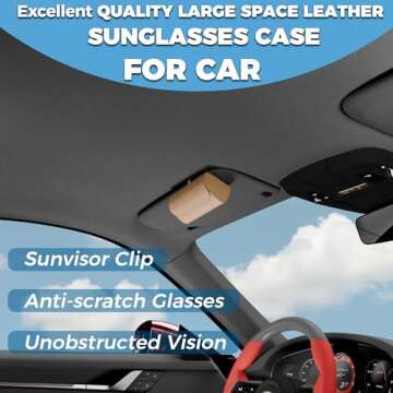 ROSON Sunglasses Holder for Car Visor, Leather Auto Eyeglasses Sun Visor Organizer Case, Handmade Un...