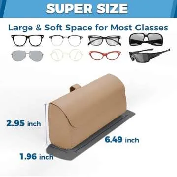 ROSON Sunglasses Holder for Car Visor, Leather Auto Eyeglasses Sun Visor Organizer Case, Handmade Universal Vehicle Visor Accessories Glasses Protective Storage Box for Man Women (Beige)