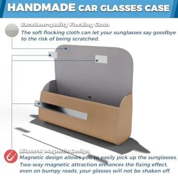 ROSON Sunglasses Holder for Car Visor, Leather Auto Eyeglasses Sun Visor Organizer Case, Handmade Universal Vehicle Visor Accessories Glasses Protective Storage Box for Man Women (Beige)