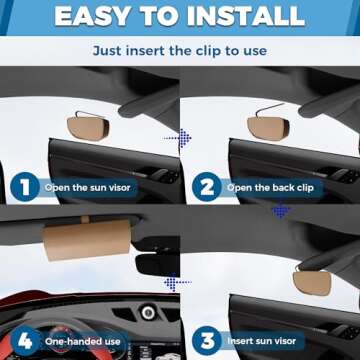 ROSON Sunglasses Holder for Car Visor, Leather Auto Eyeglasses Sun Visor Organizer Case, Handmade Universal Vehicle Visor Accessories Glasses Protective Storage Box for Man Women (Beige)