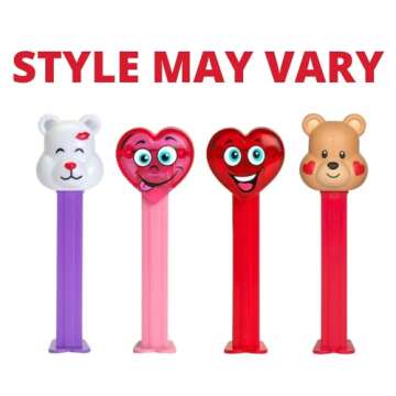 Valentine's Day Candy Dispenser Gift Set, Pink and Red Heart and Bear Characters Assorted Hard Candies Refill Rolls, Pack of 3, Style May Vary