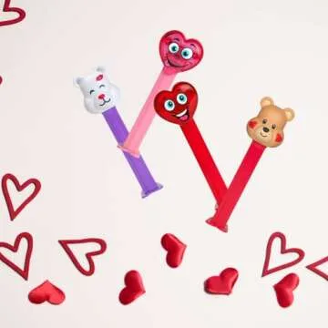 Valentine's Day Candy Dispenser Gift Set, Pink and Red Heart and Bear Characters Assorted Hard Candies Refill Rolls, Pack of 3, Style May Vary