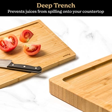 SMIRLY Bamboo Cutting Board Set with Holder for Meal Prep