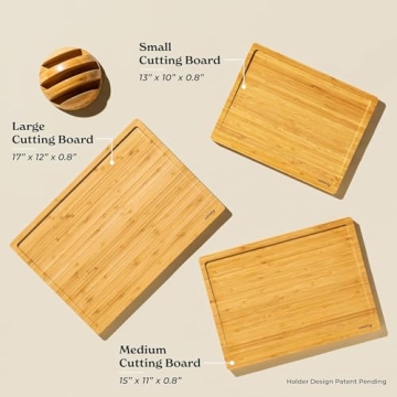 SMIRLY Bamboo Cutting Board Set with Holder for Meal Prep