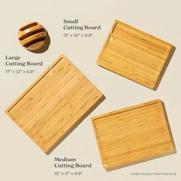 SMIRLY Bamboo Cutting Board Set with Holder for Meal Prep
