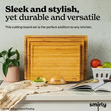 SMIRLY Bamboo Cutting Board Set with Holder for Meal Prep