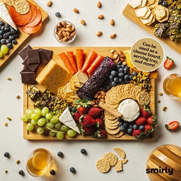 SMIRLY Bamboo Cutting Board Set with Holder for Meal Prep