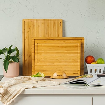 SMIRLY Bamboo Cutting Board Set with Holder for Meal Prep