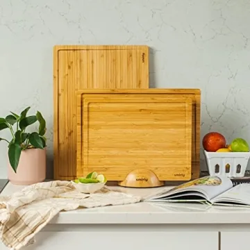 SMIRLY Bamboo Cutting Board Set with Holder for Meal Prep