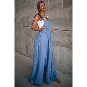 utcoco Women's Casual Loose Denim Overalls Adjustable Strap Wide Leg Bib Jean Overalls Jumpsuit with Pockets (Medium, Blue)