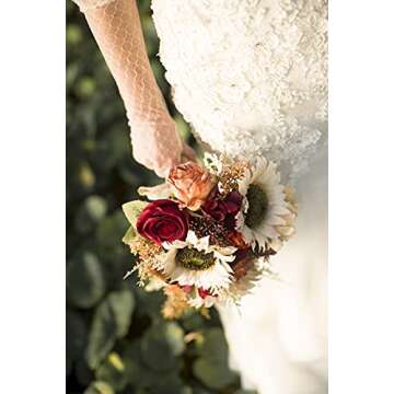 Ansofi 9 Inch Vintage Sunflower Wedding Bouquets for Bride Artificial Burgundy Rose Cascading Bridal Bouquet Burnt Orange Rustic Toss Bouquet for Wedding Ceremony Party Church Decor