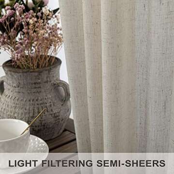 Beige Linen Curtains 38 Inch Width for Living Room 2 Panels Back Tab Rod Pocket Semi Sheer Light Filtering Mini Curtains for Door Window Boho Farmhouse Bedroom Decor Tan 38 Inch Wide by 84 Inch Length