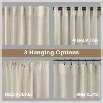 Beige Linen Curtains 38 Inch Width for Living Room 2 Panels Back Tab Rod Pocket Semi Sheer Light Filtering Mini Curtains for Door Window Boho Farmhouse Bedroom Decor Tan 38 Inch Wide by 84 Inch Length