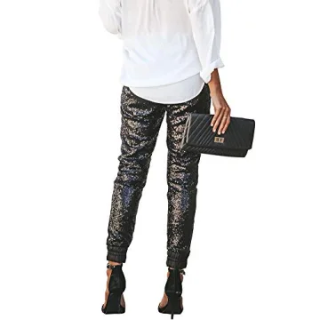 ALLUMK Women's Sparkle Sequin Punk Crop Jogger Pants