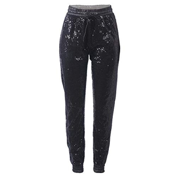 ALLUMK Women's Sparkle Sequin Punk Crop Jogger Pants