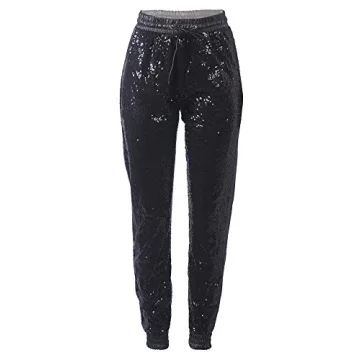 ALLUMK Women's Sparkle Sequin Punk Crop Jogger Pants