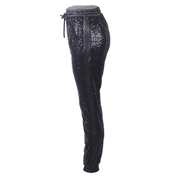 ALLUMK Women's Sparkle Sequin Punk Crop Jogger Pants