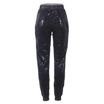 ALLUMK Women's Sparkle Sequin Punk Crop Jogger Pants