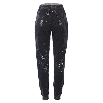 ALLUMK Women's Sparkle Sequin Punk Crop Jogger Pants