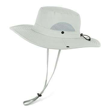 Wmcaps UPF 50+ Sun Protection Hat for Mens Womens, Wide Brim Waterproof Bucket Hat for Fishing, Hiking, Garden,Yard Outdoor Work Light Grey