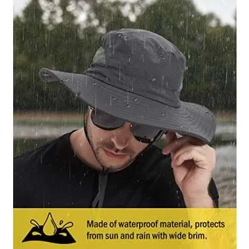 Wmcaps UPF 50+ Sun Protection Hat for Mens Womens, Wide Brim Waterproof Bucket Hat for Fishing, Hiking, Garden,Yard Outdoor Work Light Grey