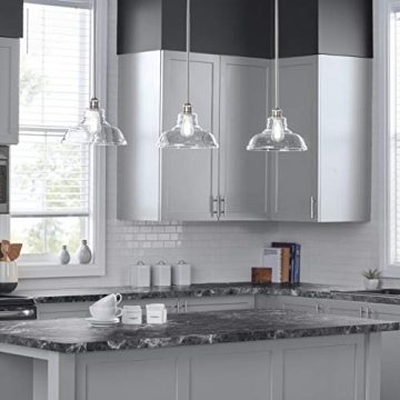 Linea di Liara Lucera Modern Farmhouse Pendant Light Fixture Ceiling Hanging Large Glass Pendant Lighting for Kitchen Island Brushed Nickel Pendant Light Over Sink Light Fixtures, Bulb Included