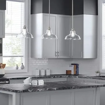 Linea di Liara Lucera Modern Farmhouse Pendant Light Fixture Ceiling Hanging Large Glass Pendant Lighting for Kitchen Island Brushed Nickel Pendant Light Over Sink Light Fixtures, Bulb Included