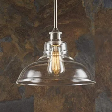 Linea di Liara Lucera Modern Farmhouse Pendant Light Fixture Ceiling Hanging Large Glass Pendant Lighting for Kitchen Island Brushed Nickel Pendant Light Over Sink Light Fixtures, Bulb Included