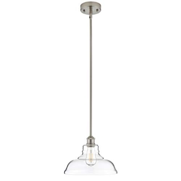 Linea di Liara Lucera Modern Farmhouse Pendant Light Fixture Ceiling Hanging Large Glass Pendant Lighting for Kitchen Island Brushed Nickel Pendant Light Over Sink Light Fixtures, Bulb Included