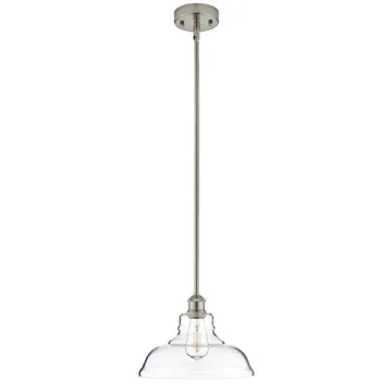 Linea di Liara Lucera Modern Farmhouse Pendant Light Fixture Ceiling Hanging Large Glass Pendant Lighting for Kitchen Island Brushed Nickel Pendant Light Over Sink Light Fixtures, Bulb Included