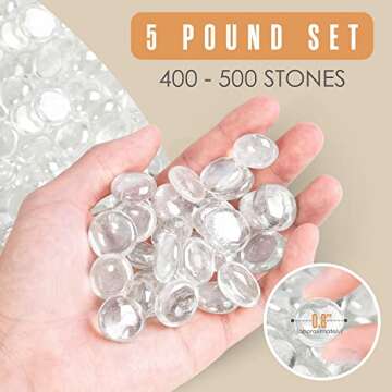 Houseables Clear Marbles, Glass Stones For Vases, Glass Beads for Vases, 5 LB, 400-500 Gems, Flat Bo...