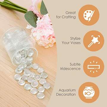 Houseables Clear Marbles, Glass Stones For Vases, Glass Beads for Vases, 5 LB, 400-500 Gems, Flat Bottom Round Top, Glass Marbles for Vases, Decorative Marbles for Vases, Floral Centerpieces, Aquarium