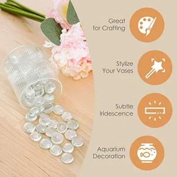 Houseables Clear Marbles, Glass Stones For Vases, Glass Beads for Vases, 5 LB, 400-500 Gems, Flat Bottom Round Top, Glass Marbles for Vases, Decorative Marbles for Vases, Floral Centerpieces, Aquarium