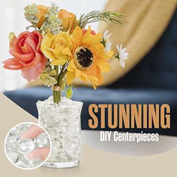 Houseables Clear Marbles, Glass Stones For Vases, Glass Beads for Vases, 5 LB, 400-500 Gems, Flat Bottom Round Top, Glass Marbles for Vases, Decorative Marbles for Vases, Floral Centerpieces, Aquarium