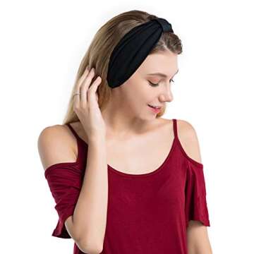 6Pcs Solid Wide Headbands for Women Elastic Bandana Knot Headbands Turban Headwraps Workout Head Wrap Hair Band Yoga Running Sport Twisted Hairband Hair Accessories for Women Girls