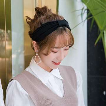 6Pcs Solid Wide Headbands for Women Elastic Bandana Knot Headbands Turban Headwraps Workout Head Wrap Hair Band Yoga Running Sport Twisted Hairband Hair Accessories for Women Girls